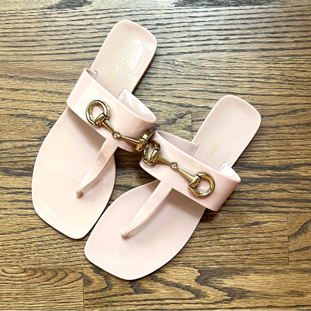 Never worn Jeffrey Campbell champagne colored sandals with gold detail size 6